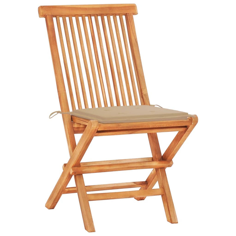 Set masa + 2 scaune pliabile pentru gradina / terasa, din lemn de tec, Arlo Natural / Bej, L60xl60xH65 cm (7)