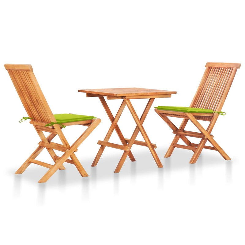 Set masa + 2 scaune pliabile pentru gradina / terasa, din lemn de tec, Arlo Natural / Lime, L60xl60xH65 cm