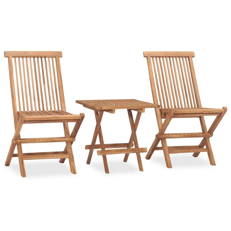 Set masa + 2 scaune pliabile pentru gradina / terasa, din lemn de tec, Gino Natural / Gri, L50xl50xH50 cm (1)