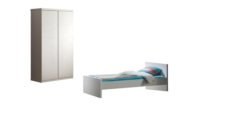 Set Mobila dormitor din lemn de pin si MDF, pentru copii 2 piese Lara Alb, 200 x 90 cm (1)