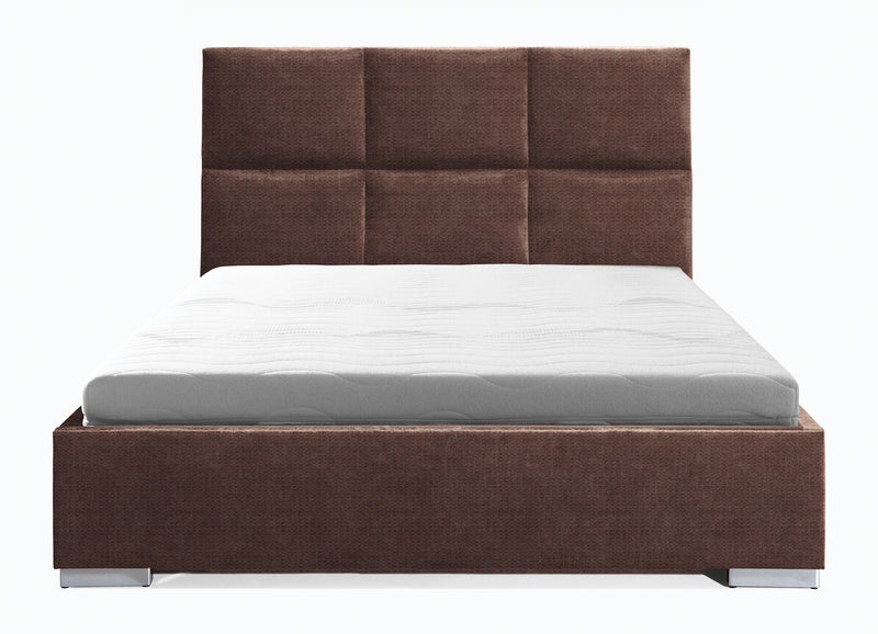 Set Mobila Dormitor din pal, cu pat 200 x 160 cm, 4 piese, Sleep Varia Mini Maxi Alb Mat / Maro (1)