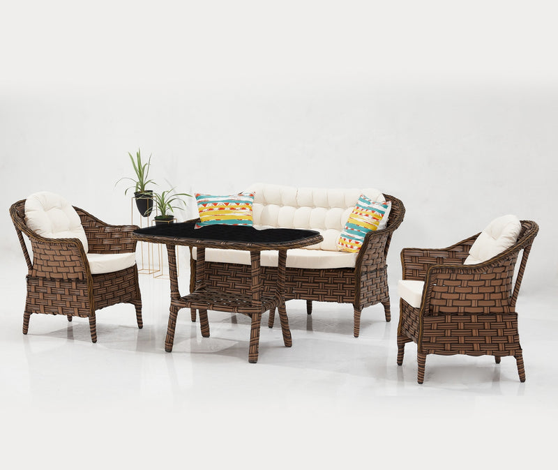 Set mobilier gradina / terasa Luna 505 Maro Inchis, 2 fotolii + canapea 2 locuri + masa de cafea (4)