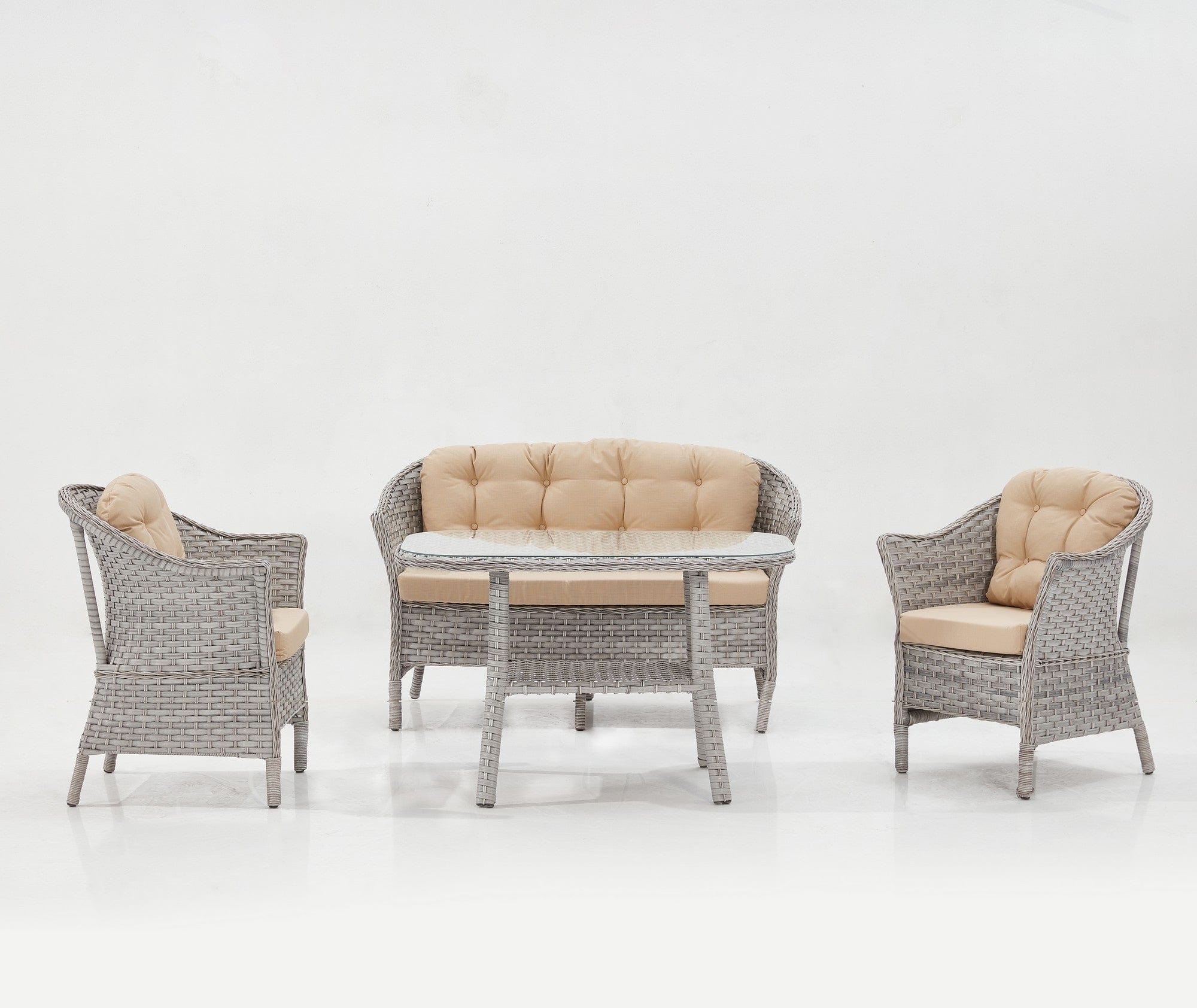 Set mobilier gradina / terasa Luna Fas Bej / Gri, 2 fotolii + canapea 2 locuri + masa de cafea (4)
