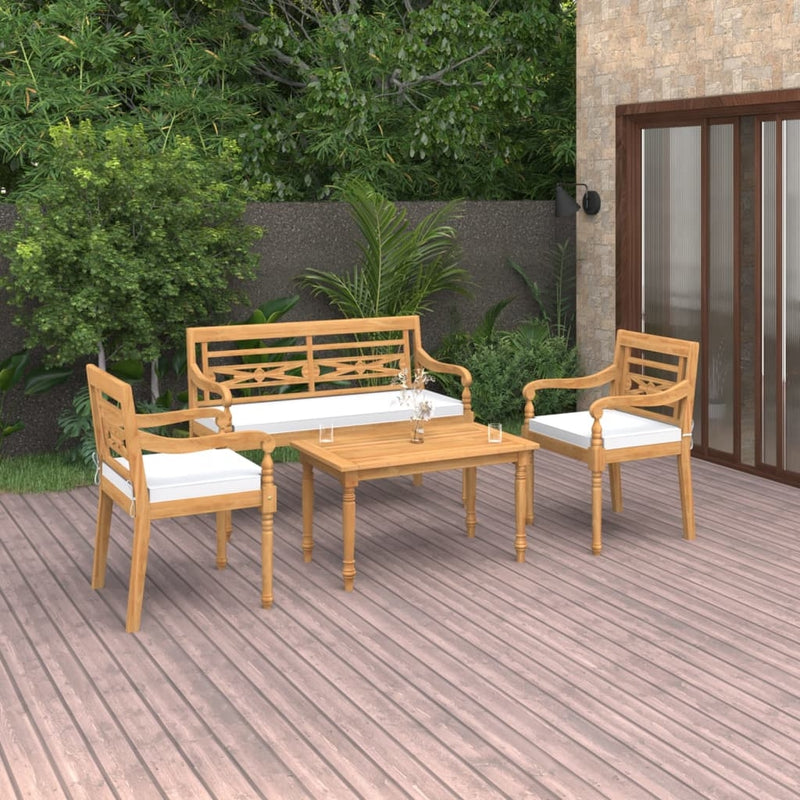 Set mobilier gradina / terasa, Tyron Natural / Alb, banca 2 locuri + 2 scaune + masa de cafea (1)