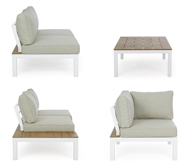 Set mobilier modular pentru gradina / terasa Elias Bej / Natural / Alb, coltar 5 locuri + masa de cafea (8)