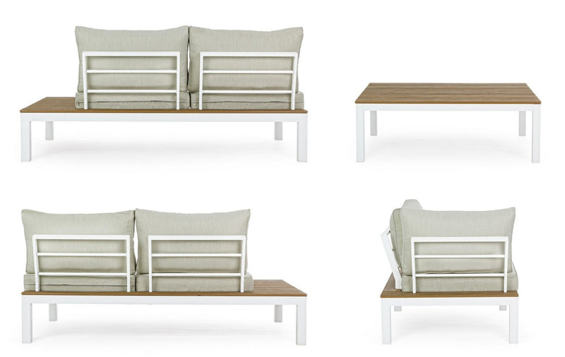 Set mobilier modular pentru gradina / terasa Elias Bej / Natural / Alb, coltar 5 locuri + masa de cafea (7)