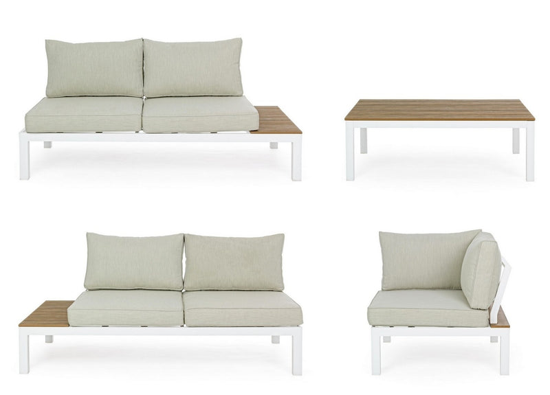 Set mobilier modular pentru gradina / terasa Elias Bej / Natural / Alb, coltar 5 locuri + masa de cafea (6)