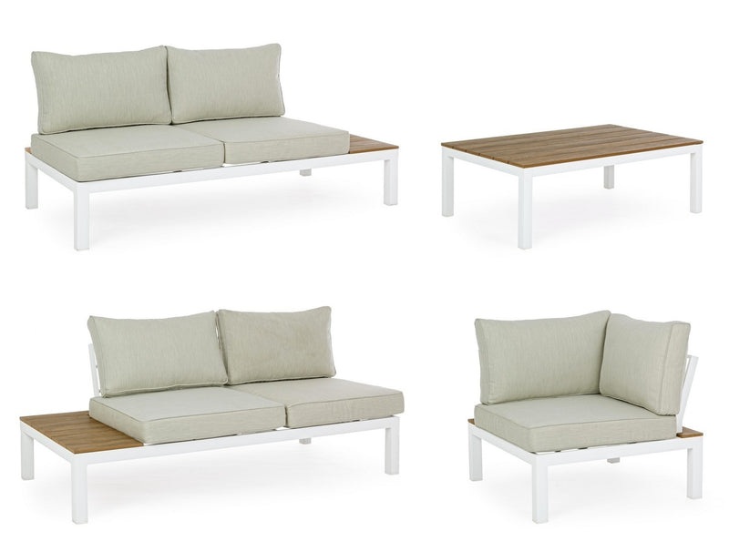 Set mobilier modular pentru gradina / terasa Elias Bej / Natural / Alb, coltar 5 locuri + masa de cafea (5)