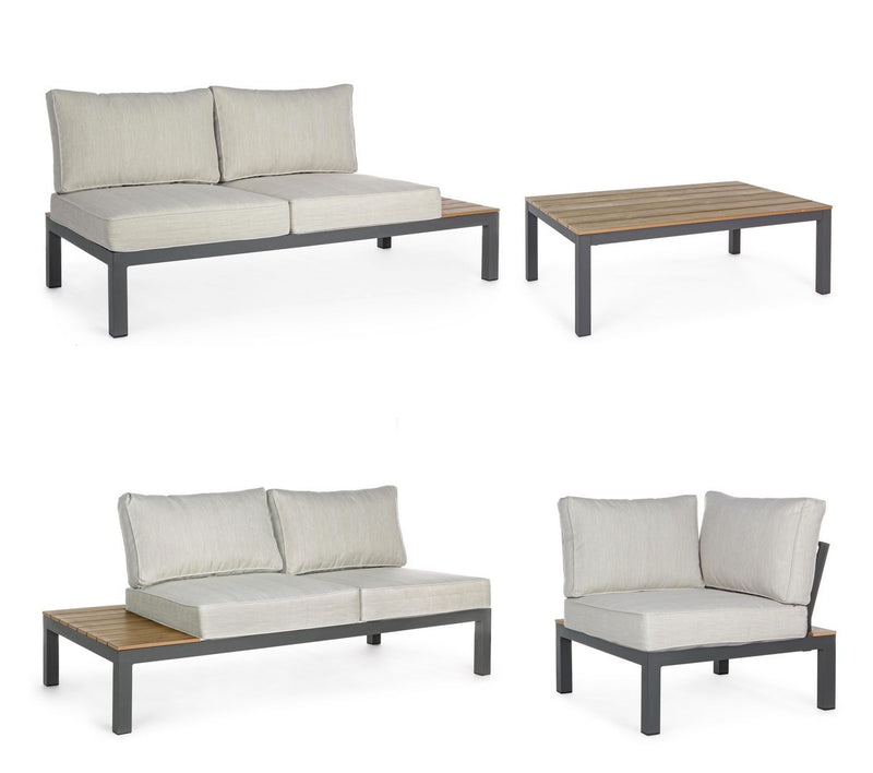 Set mobilier modular pentru gradina / terasa Elias Bej / Natural / Antracit, coltar 5 locuri + masa de cafea (4)