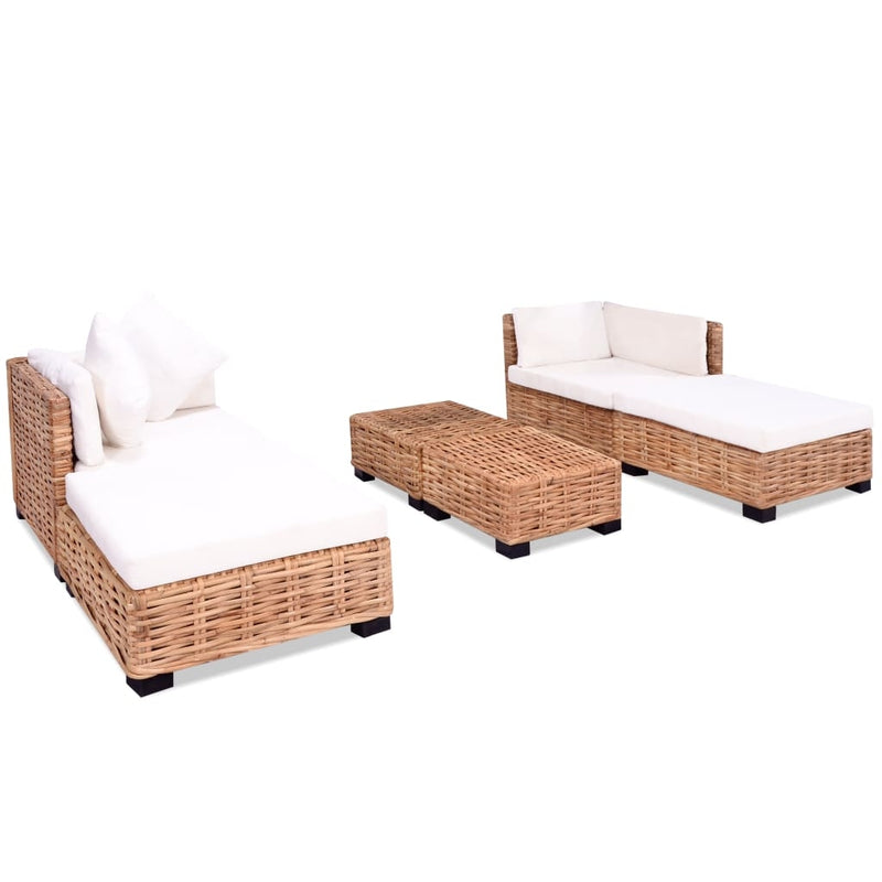 Set mobilier modular pentru gradina / terasa, Kirk Natural / Alb, canapea 2 locuri + 2 taburete + 2 mese de cafea (2)