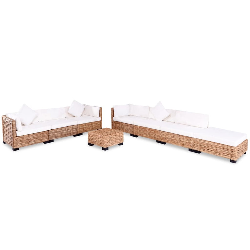Set mobilier modular pentru gradina / terasa, Lucy Natural / Crem, coltar 6 locuri + taburet + masa de cafea (2)
