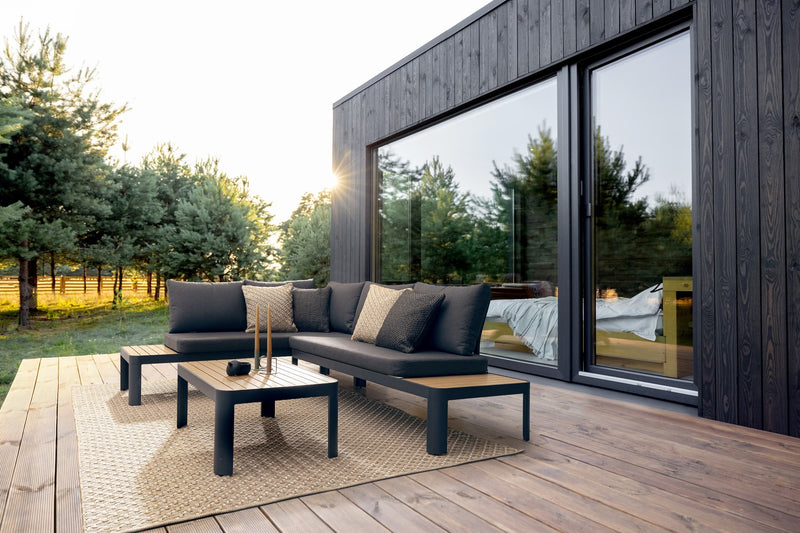 Set mobilier modular pentru gradina / terasa, Narelle Antracit / Natural, coltar 4 locuri + masa de cafea (1)