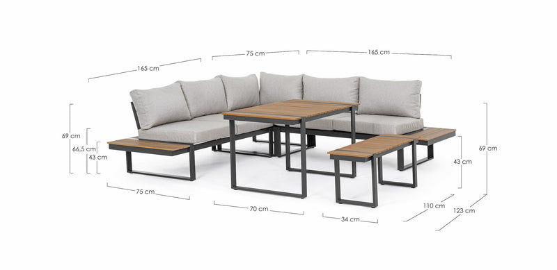 Set mobilier modular pentru gradina / terasa, Sven Gri / Natural / Antracit, coltar 5 locuri + masa + banca (14)