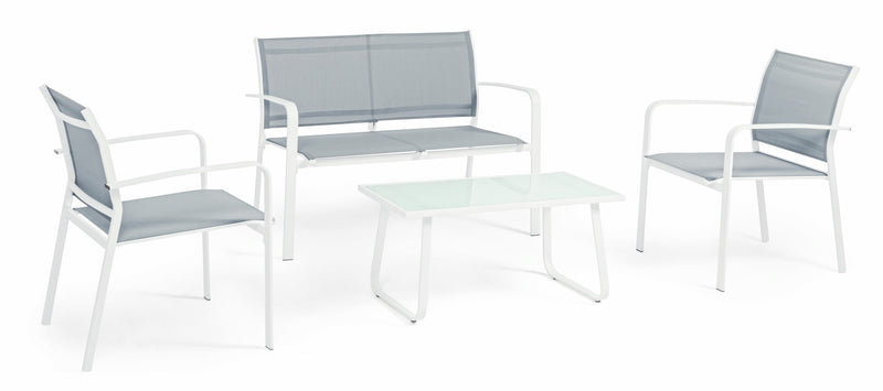 Set mobilier pentru gradina / terasa, Arent Gri / Alb, banca 2 locuri + 2 scaune + masa de cafea