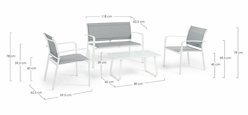 Set mobilier pentru gradina / terasa, Arent Gri / Alb, banca 2 locuri + 2 scaune + masa de cafea (5)