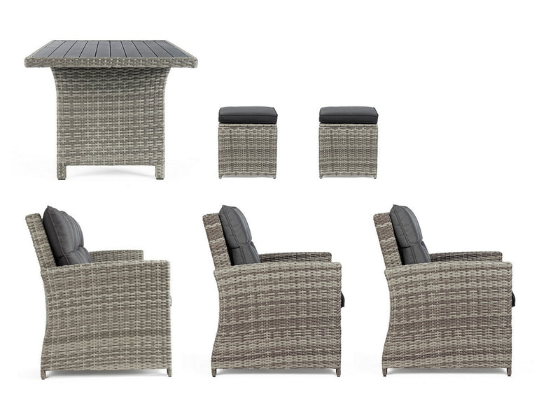 Set mobilier pentru gradina / terasa, Ariel Gri, canapea 3 locuri + masa + 2 fotolii + 2 taburete (5)