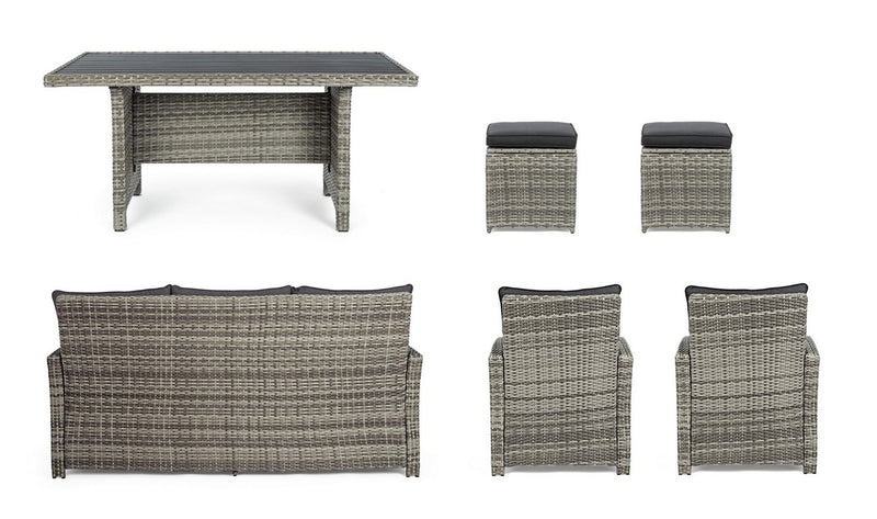 Set mobilier pentru gradina / terasa, Ariel Gri, canapea 3 locuri + masa + 2 fotolii + 2 taburete (6)