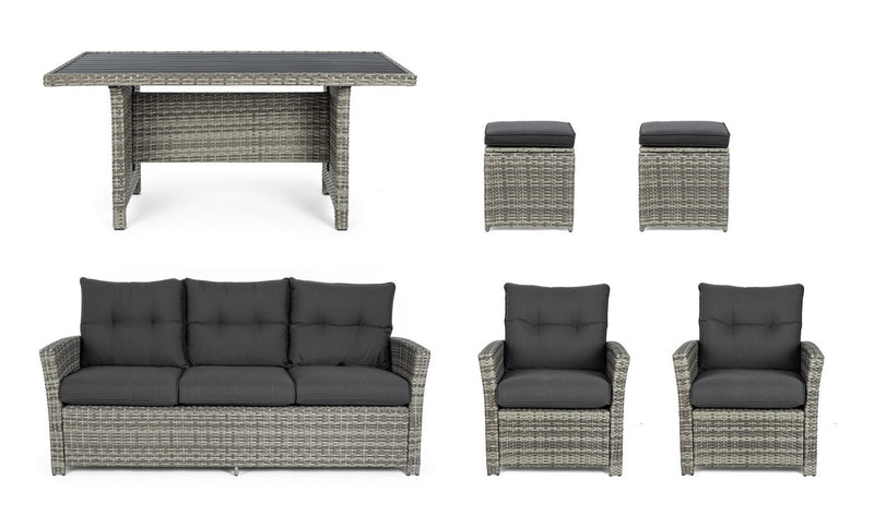 Set mobilier pentru gradina / terasa, Ariel Gri, canapea 3 locuri + masa + 2 fotolii + 2 taburete (4)