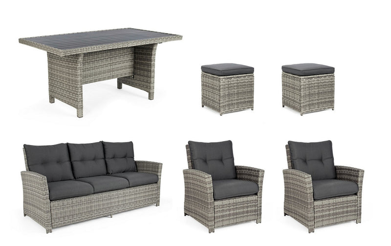 Set mobilier pentru gradina / terasa, Ariel Gri, canapea 3 locuri + masa + 2 fotolii + 2 taburete (3)