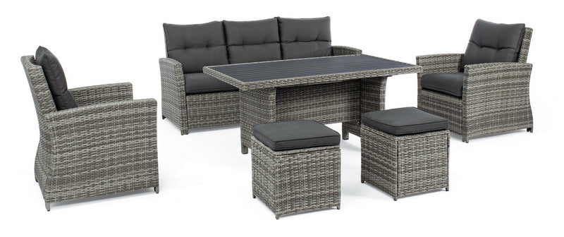 Set mobilier pentru gradina / terasa, Ariel Gri, canapea 3 locuri + masa + 2 fotolii + 2 taburete