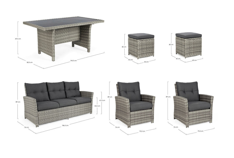 Set mobilier pentru gradina / terasa, Ariel Gri, canapea 3 locuri + masa + 2 fotolii + 2 taburete (11)