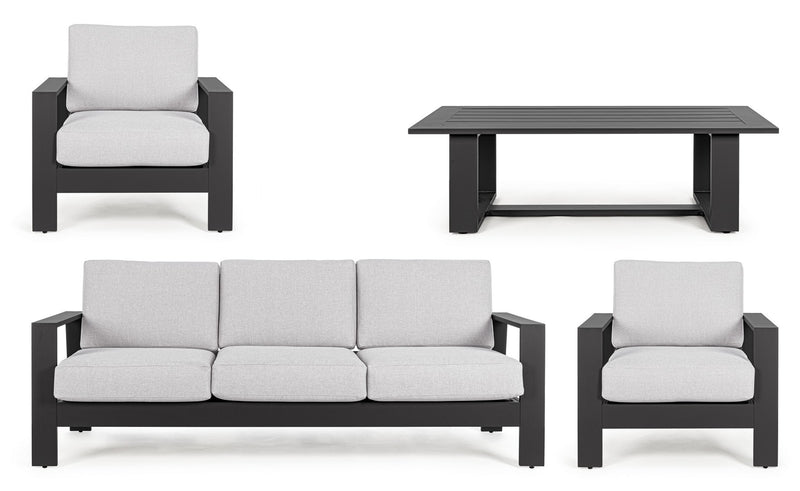 Set mobilier pentru gradina / terasa, Baltic Gri Deschis / Antracit, 2 fotolii + canapea 3 locuri + masa de cafea (4)