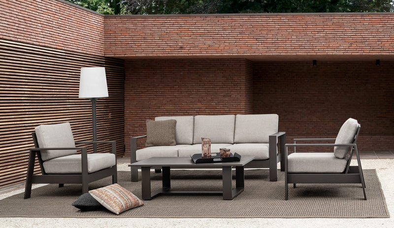 Set mobilier pentru gradina / terasa, Baltic Gri Deschis / Grej, 2 fotolii + canapea 3 locuri + masa de cafea