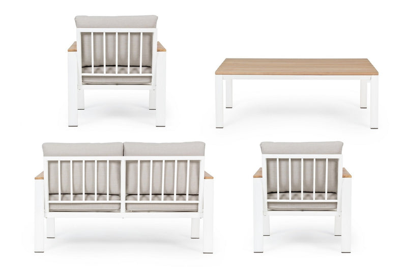 Set mobilier pentru gradina / terasa, Belmar Natural / Alb, 2 fotolii + canapea 2 locuri + masa de cafea (5)