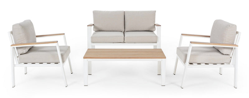 Set mobilier pentru gradina / terasa, Belmar Natural / Alb, 2 fotolii + canapea 2 locuri + masa de cafea (3)
