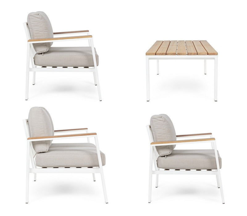 Set mobilier pentru gradina / terasa, Belmar Natural / Alb, 2 fotolii + canapea 2 locuri + masa de cafea (7)