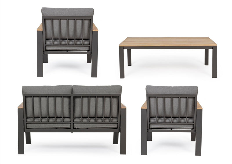 Set mobilier pentru gradina / terasa, Belmar Natural / Antracit, 2 fotolii + canapea 2 locuri + masa de cafea (4)