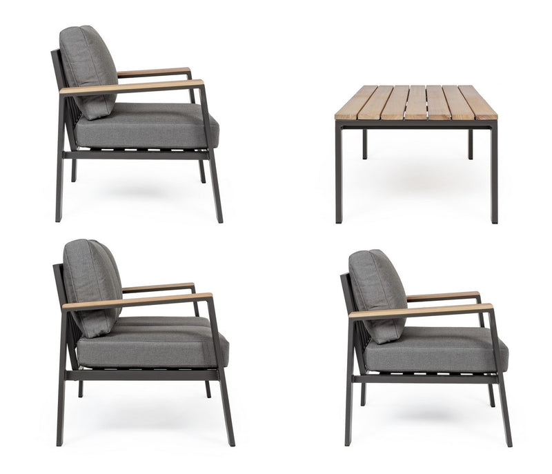 Set mobilier pentru gradina / terasa, Belmar Natural / Antracit, 2 fotolii + canapea 2 locuri + masa de cafea (3)