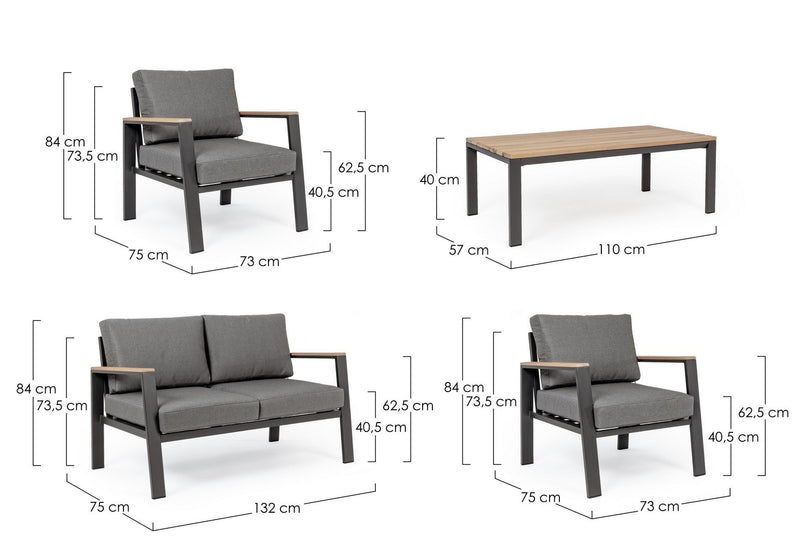 Set mobilier pentru gradina / terasa, Belmar Natural / Antracit, 2 fotolii + canapea 2 locuri + masa de cafea (8)