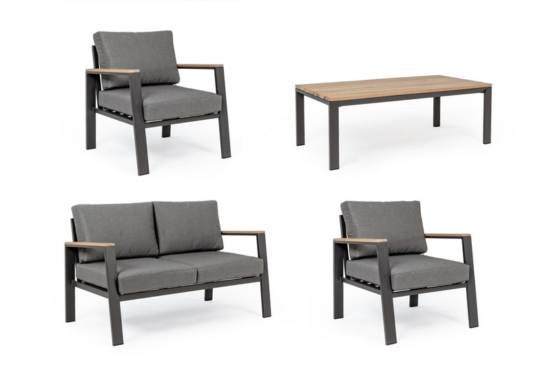 Set mobilier pentru gradina / terasa, Belmar Natural / Antracit, 2 fotolii + canapea 2 locuri + masa de cafea (5)