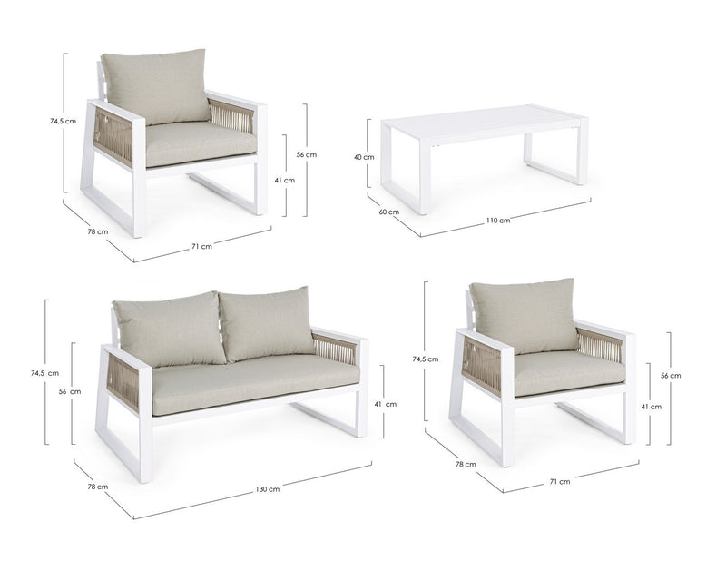 Set mobilier pentru gradina / terasa, Captiva Gri / Alb, 2 fotolii + canapea 2 locuri + masa de cafea (9)