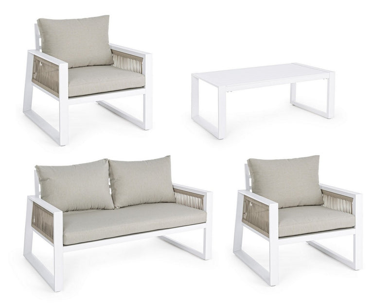 Set mobilier pentru gradina / terasa, Captiva Gri / Alb, 2 fotolii + canapea 2 locuri + masa de cafea (6)