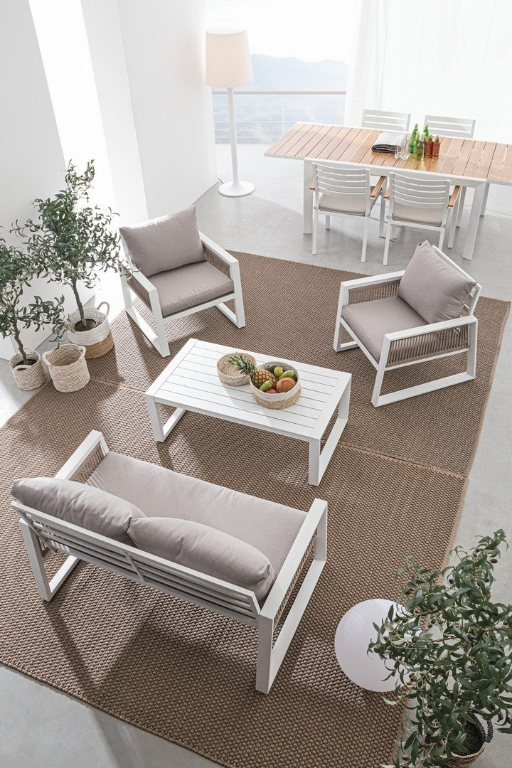 Set mobilier pentru gradina / terasa, Captiva Gri / Alb, 2 fotolii + canapea 2 locuri + masa de cafea (2)