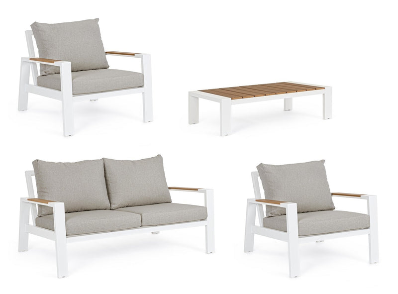 Set mobilier pentru gradina / terasa, Einar Natural / Alb, 2 fotolii + canapea 2 locuri + masa de cafea (3)
