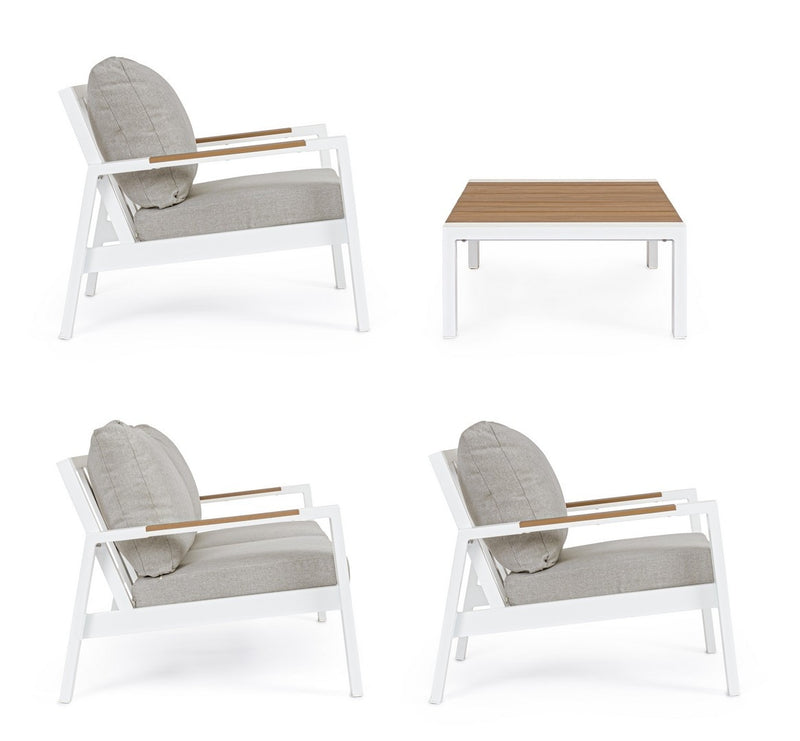 Set mobilier pentru gradina / terasa, Einar Natural / Alb, 2 fotolii + canapea 2 locuri + masa de cafea (6)