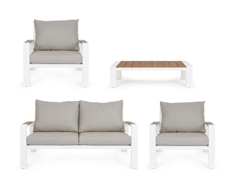 Set mobilier pentru gradina / terasa, Einar Natural / Alb, 2 fotolii + canapea 2 locuri + masa de cafea (4)