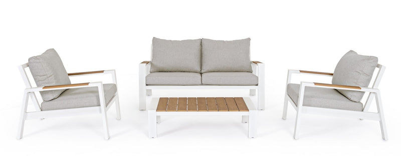 Set mobilier pentru gradina / terasa, Einar Natural / Alb, 2 fotolii + canapea 2 locuri + masa de cafea (2)