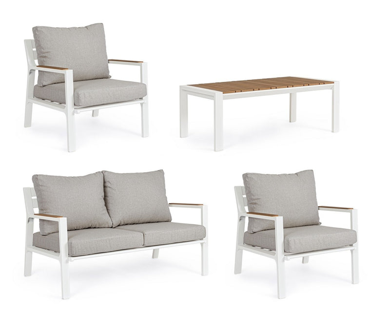 Set mobilier pentru gradina / terasa, Ernst Natural / Alb, 2 fotolii + canapea 2 locuri + masa de cafea (3)