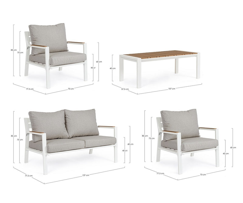 Set mobilier pentru gradina / terasa, Ernst Natural / Alb, 2 fotolii + canapea 2 locuri + masa de cafea (10)
