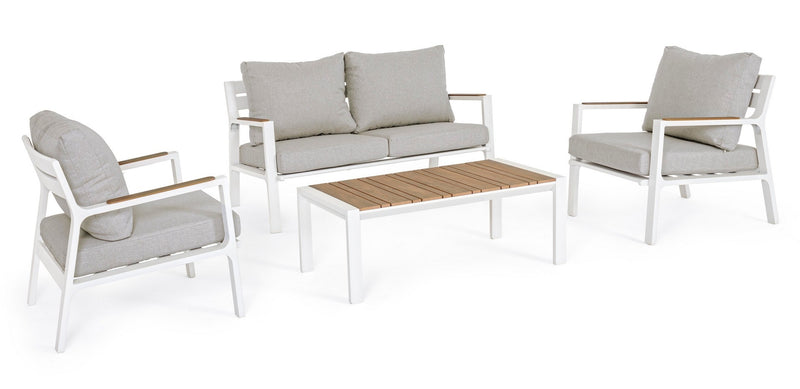 Set mobilier pentru gradina / terasa, Ernst Natural / Alb, 2 fotolii + canapea 2 locuri + masa de cafea