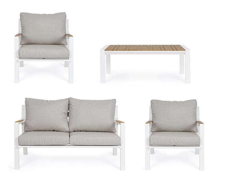 Set mobilier pentru gradina / terasa, Ernst Natural / Alb, 2 fotolii + canapea 2 locuri + masa de cafea (5)