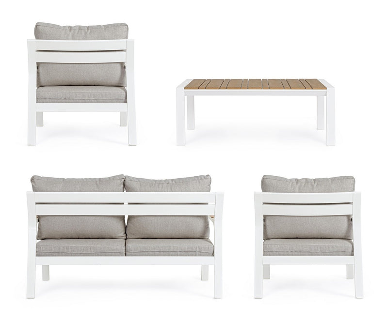 Set mobilier pentru gradina / terasa, Ernst Natural / Alb, 2 fotolii + canapea 2 locuri + masa de cafea (4)