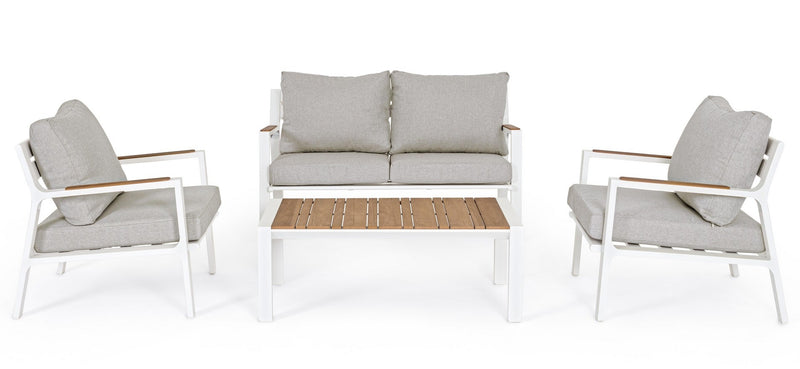 Set mobilier pentru gradina / terasa, Ernst Natural / Alb, 2 fotolii + canapea 2 locuri + masa de cafea (2)
