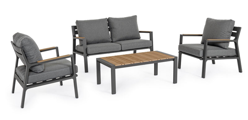 Set mobilier pentru gradina / terasa, Ernst Natural / Antracit, 2 fotolii + canapea 2 locuri + masa de cafea