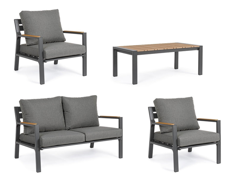 Set mobilier pentru gradina / terasa, Ernst Natural / Antracit, 2 fotolii + canapea 2 locuri + masa de cafea (3)