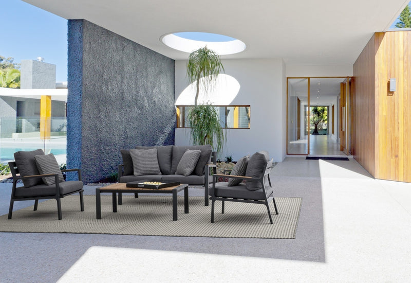 Set mobilier pentru gradina / terasa, Ernst Natural / Antracit, 2 fotolii + canapea 2 locuri + masa de cafea (1)